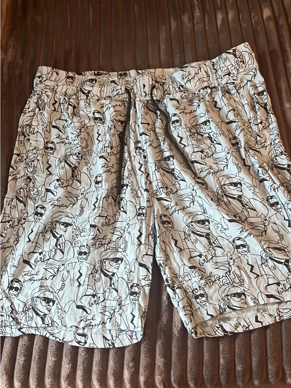 Karl Lagerfeld Light Blue and Black Graphic Flat Front Shorts
